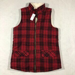 Maurices Vest Womens Small Plaid Faux Shearling Vest Red Black NEW NWT $50